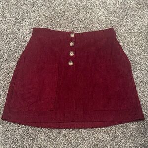 Corduroy Button-Front Skirt in Burgundy